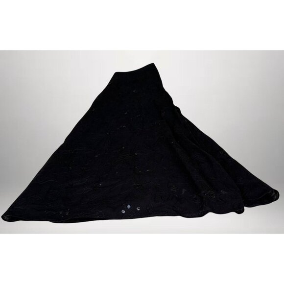 Vintage Liz Claiborne Black Sequined Maxi Skirt Size 6 Embroidered Floral READ - Picture 4 of 12